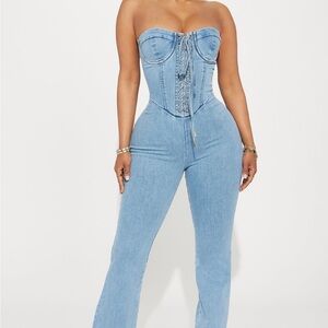 Fashion Nova Light Blue Denim Jumpsuit